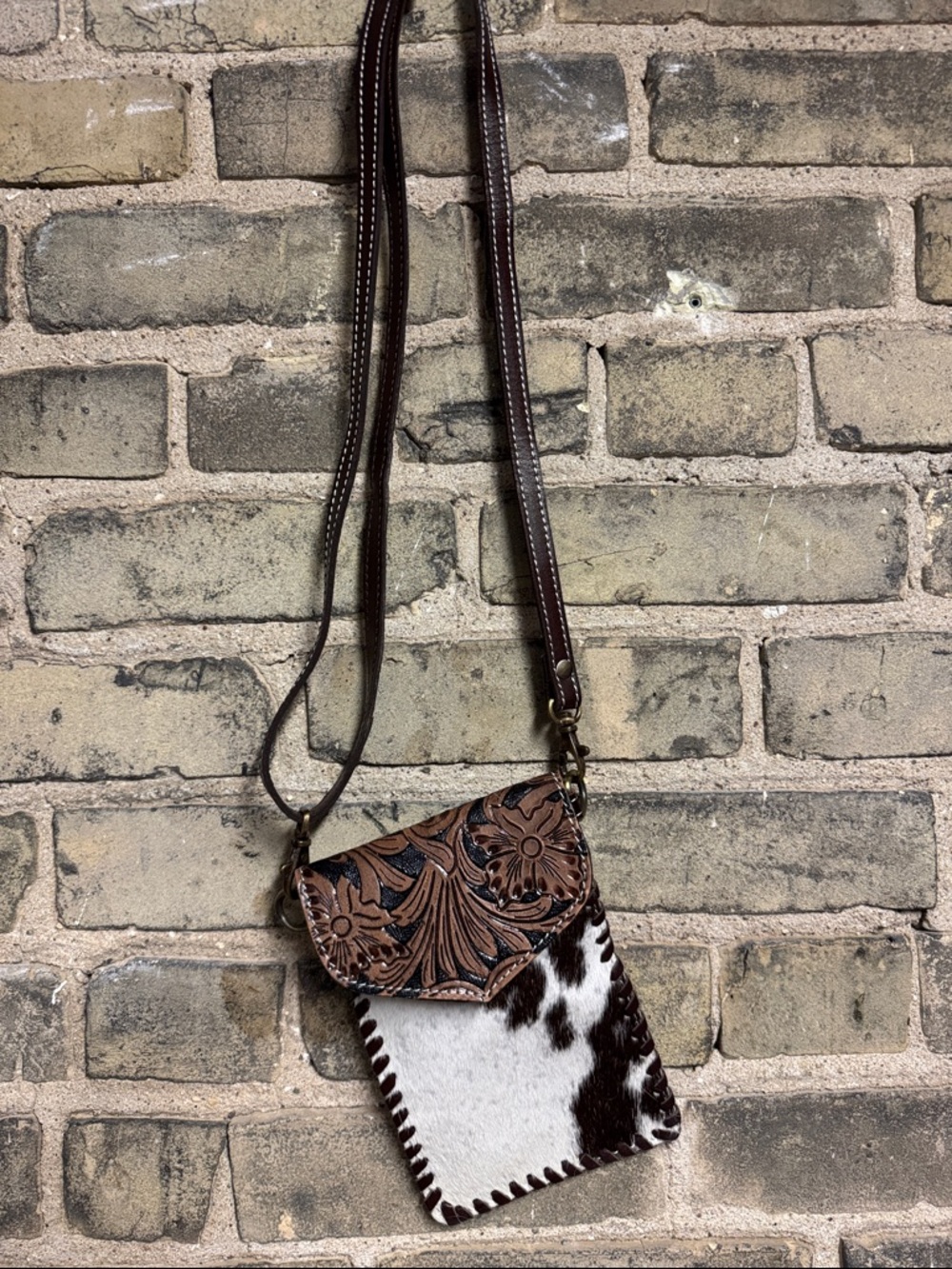 Cowhide Tooled Leather & cow print Hair-On western festival Crossbody Bag